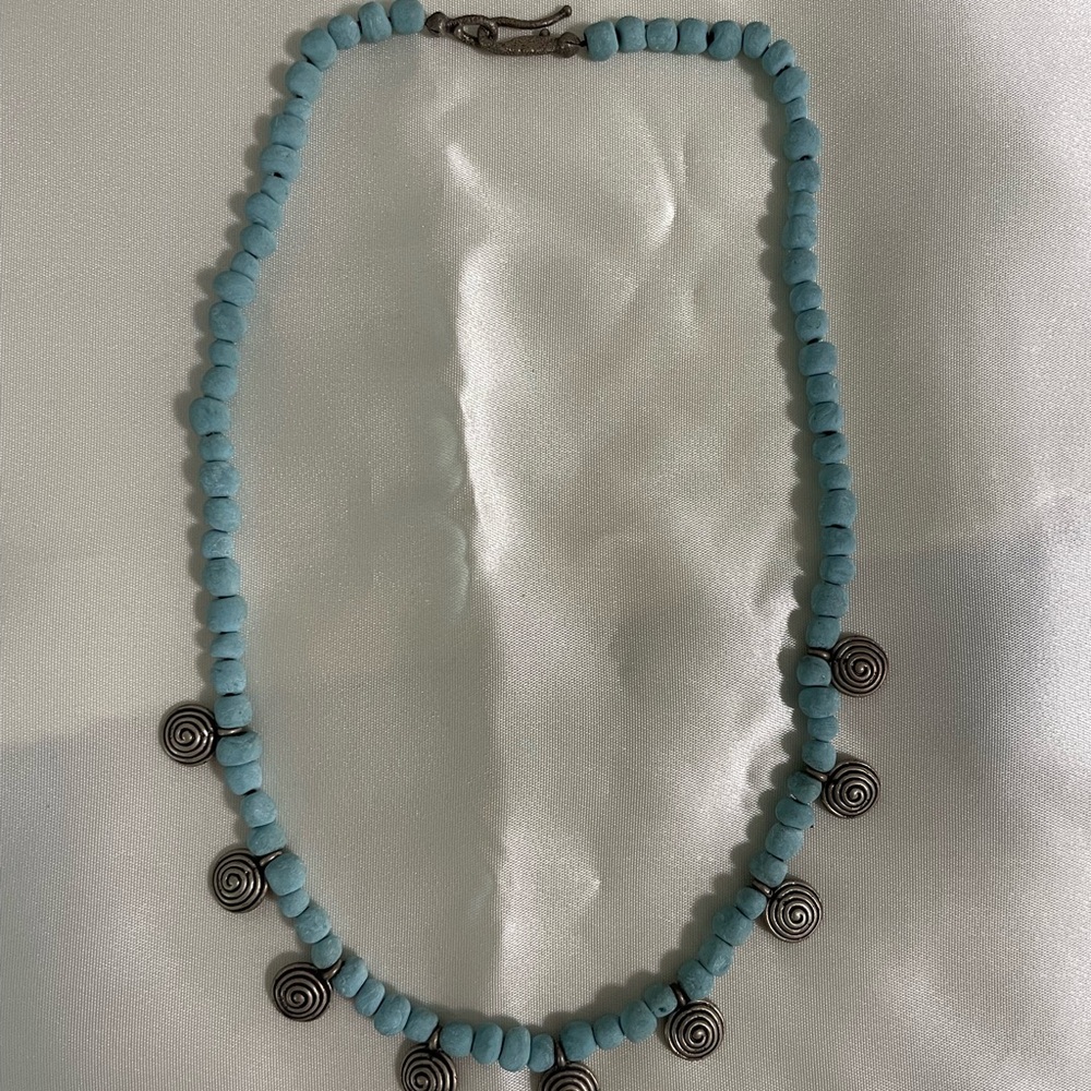 Turquoise Beaded Necklace with Silver Accents